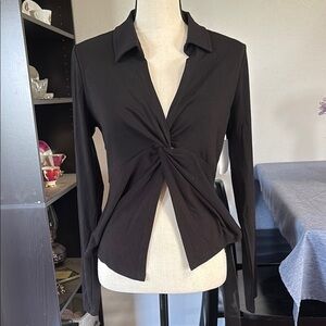 Sanctuary Women’s Size M Twisted Knot Long Sleeve Black Collared Shirt